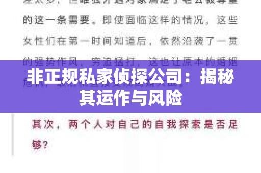 非正规私家侦探公司：揭秘其运作与风险